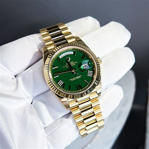 rolex day-date 40 yellow gold green dial|rolex day date 40 price.